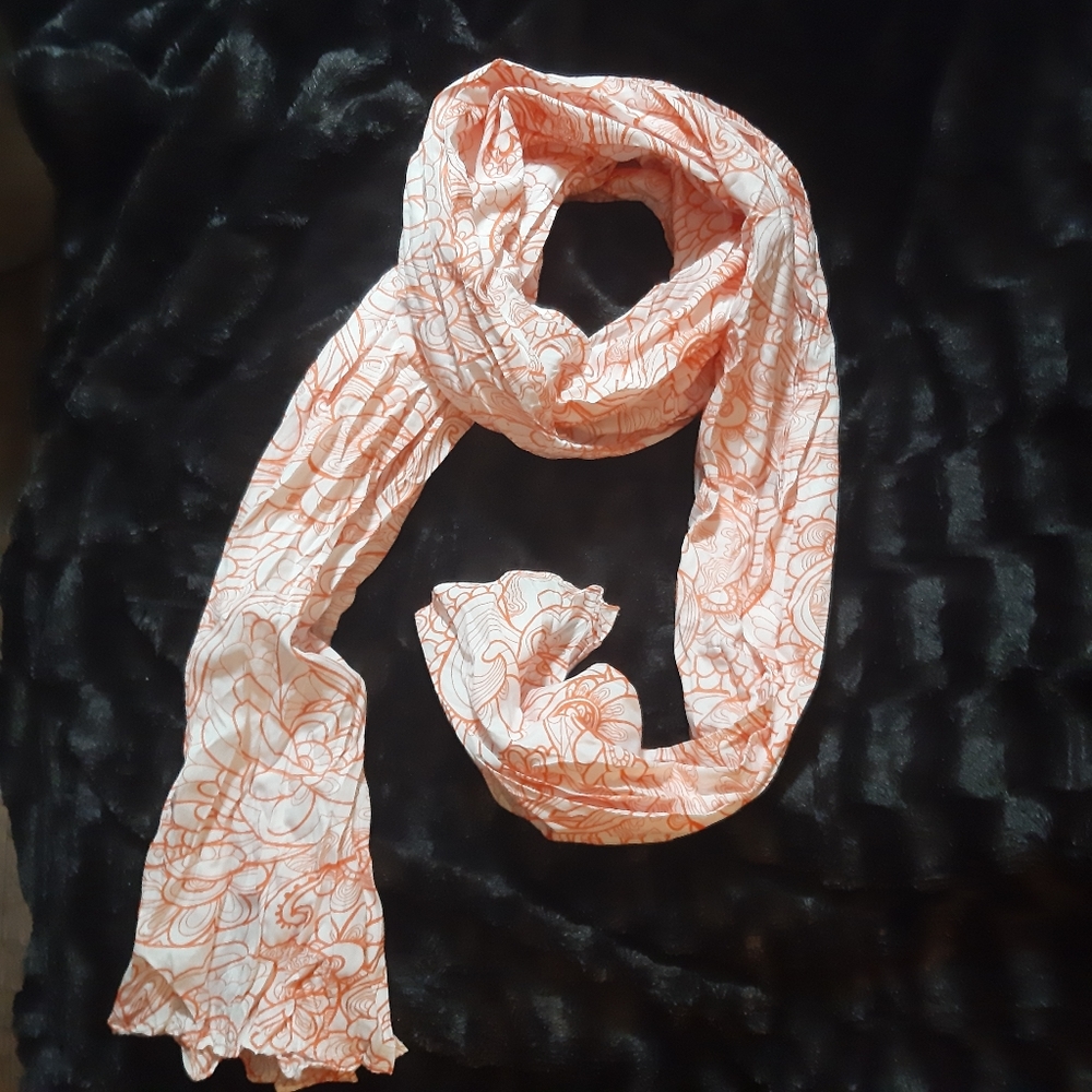 BEAUTIFUL! LONG! SCARF-ORANGE & WHITE SILK FEEL SCARF         ☆ FALL